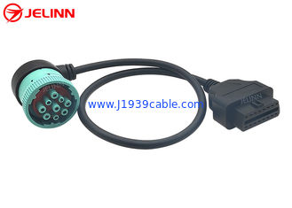 Right Angle Green J1939 Deutsch 9-Pin Female to J1962 OBD2 16 Pin Female Cable