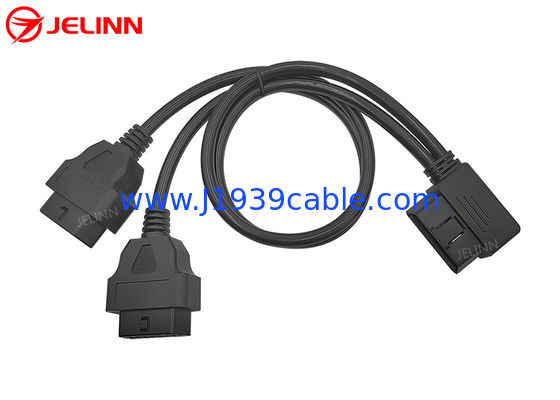OBD2 OBDII 16 Pin Right Angle Male to Dual Female Round Split Y Cable