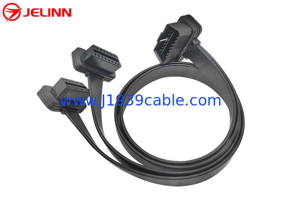 OBD2 OBDII J1962 Right Angle Male 24V to Dual Female Flat Y Cable