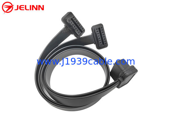 OBD2 OBDII J1962 Right Angle Male 24V to Dual Female Flat Y Cable