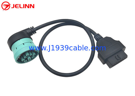 Right Angle Green J1939 Deutsch 9-Pin Female to J1962 OBD2 16 Pin Female Cable