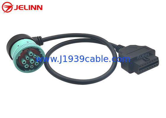 Right Angle Green J1939 Deutsch 9-Pin Female to J1962 OBD2 16 Pin Female Cable