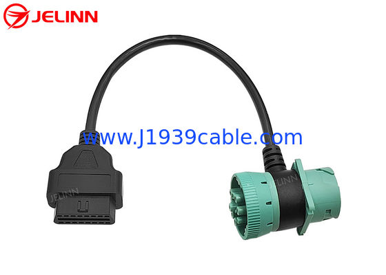 Verde Deutsch J1939 9Pin Conector masculino femenino Pasar a través de OBD2 OBDII Cables femeninos en forma de T 9 pines OBD 2 Adapt