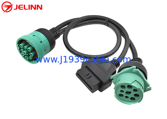 J1939 9 Pin para OBD 2 OBD2 16 Pin Splitter Y Cable 9Pin Splitter Arnés de alambre para GPS de camión