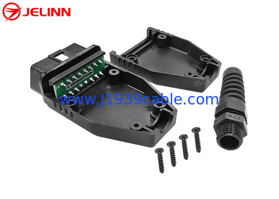Recinto de OBD2 OBDII con el conector macho de J1962 OBD2 y el tubo del alambre